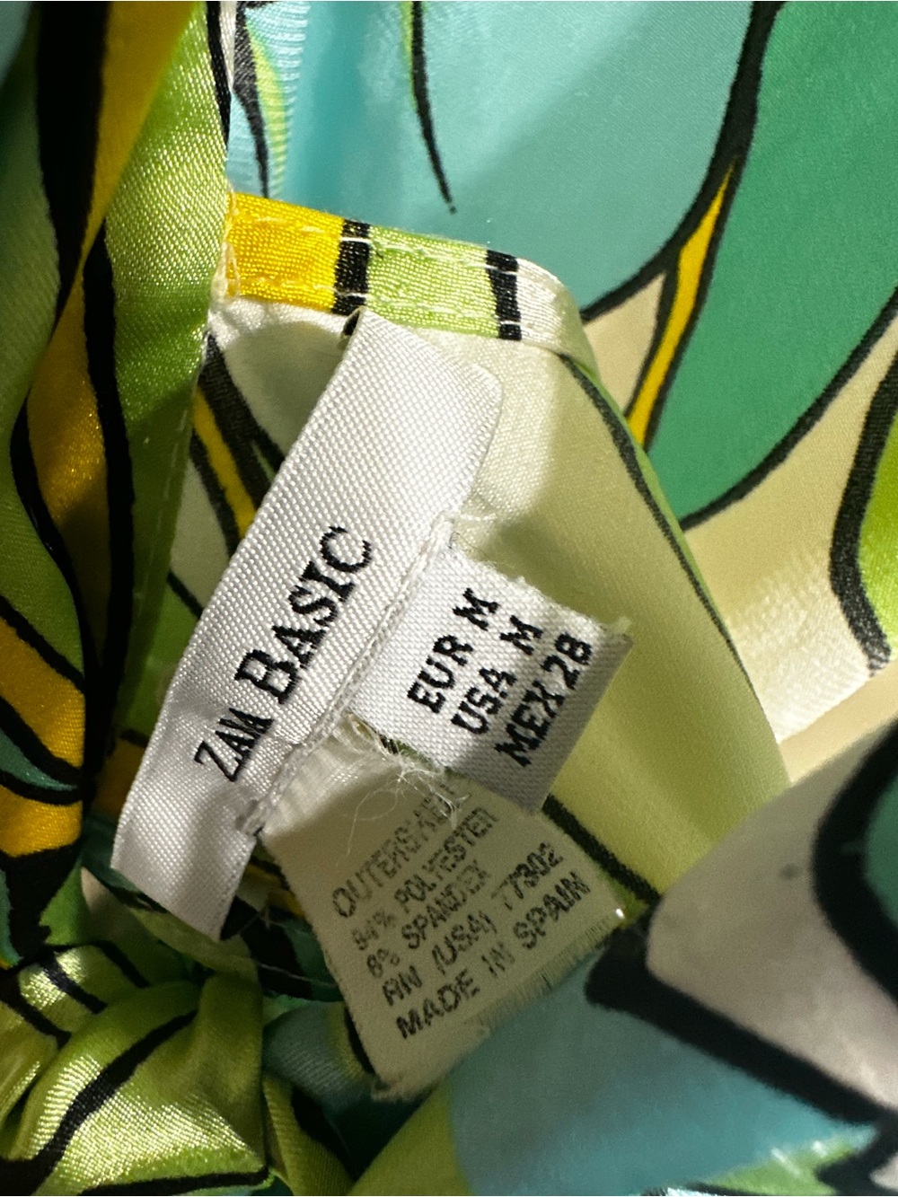 Zara Floral Halter Satin Top in Aqua, Yellow & Green- size Medium - Picture 3 of 4